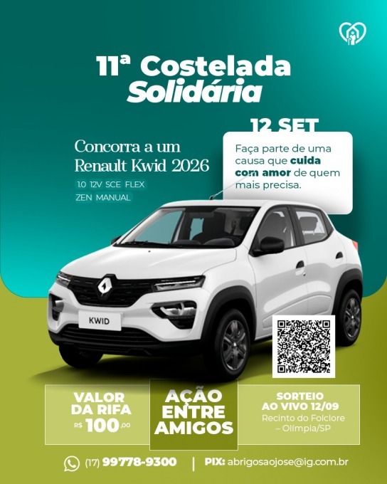 Concorra a um Renault Kwid 2026 e ajude o Abrigo São José